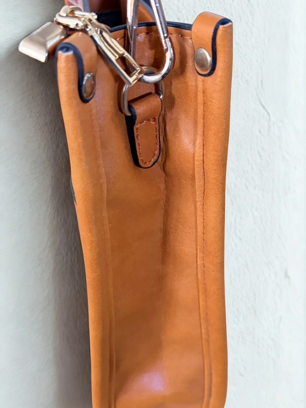 Cognac Brown Faux Leather Hobo Bag with Leopard Canvas Guitar Strap